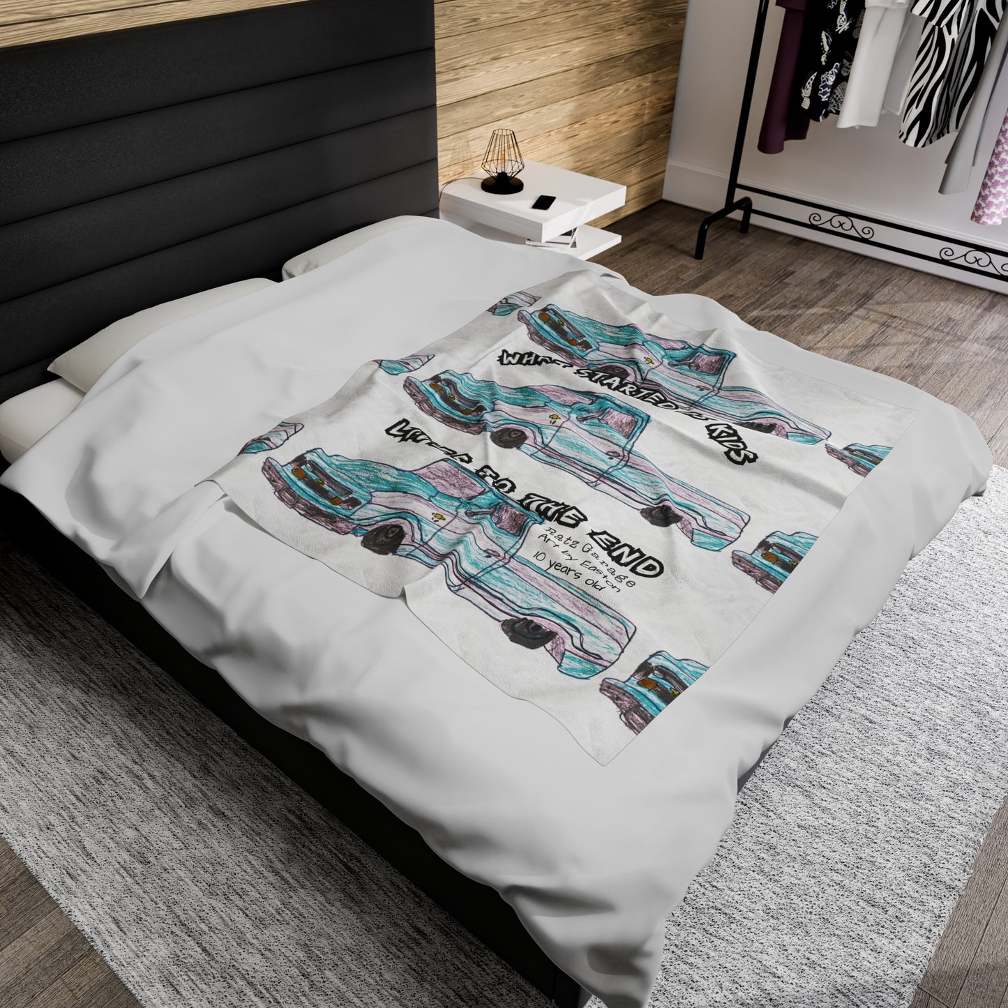 Art by Easton Velveteen Plush Blanket WHITE - Chop'D Ratz Garage