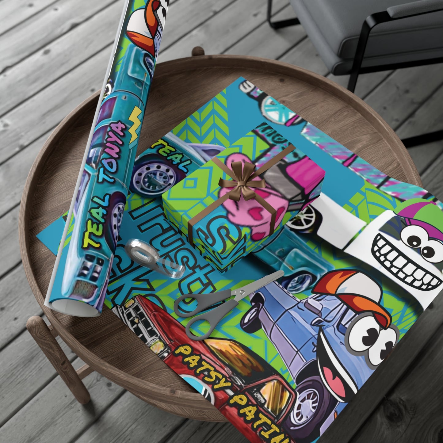 THE TRUSTY TRUCKS Gift Wrapping Paper 30"x72" - Chop'D Ratz Garage
