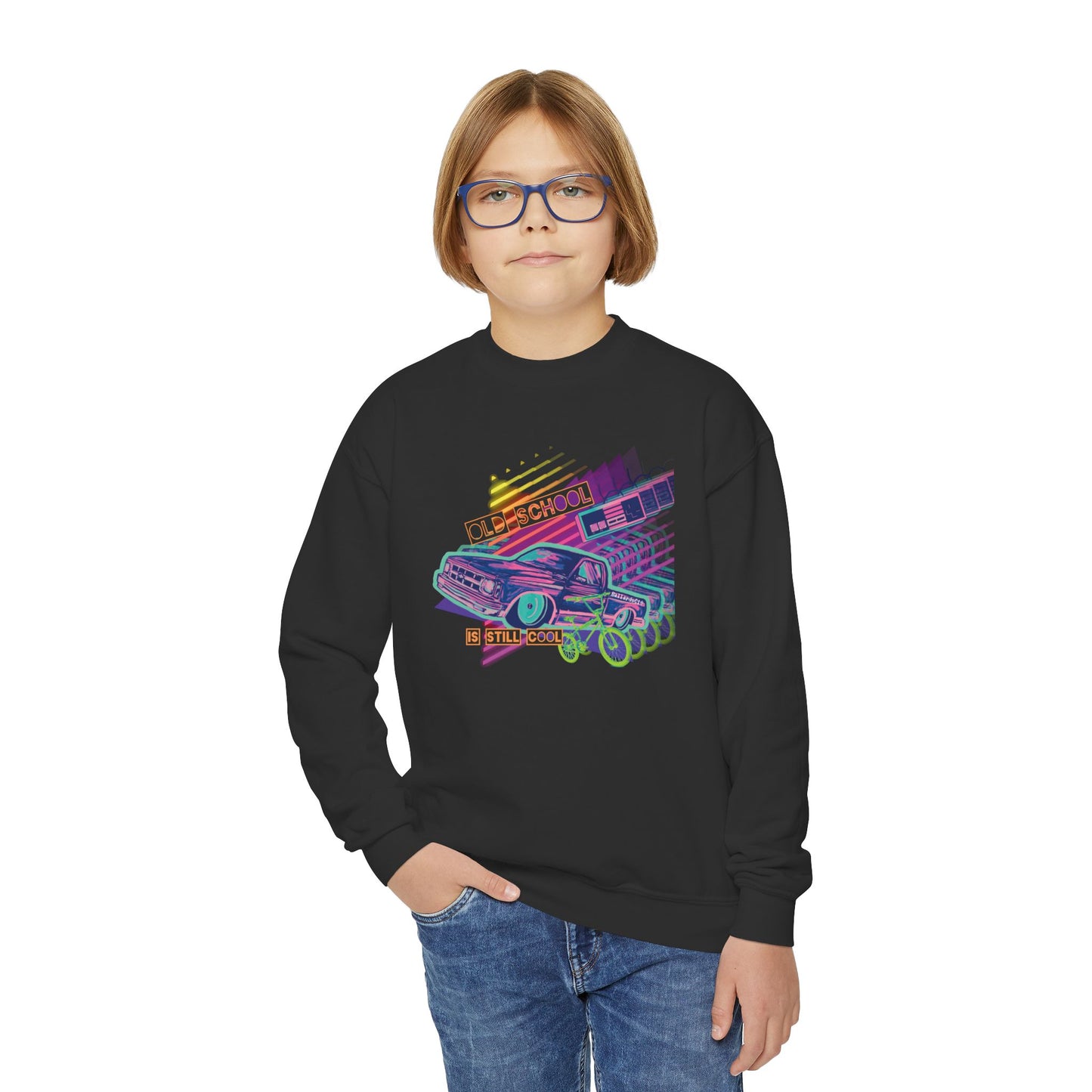 OLD SCHOOL COOL Kids Crewneck Sweatshirt - Chop'D Ratz Garage