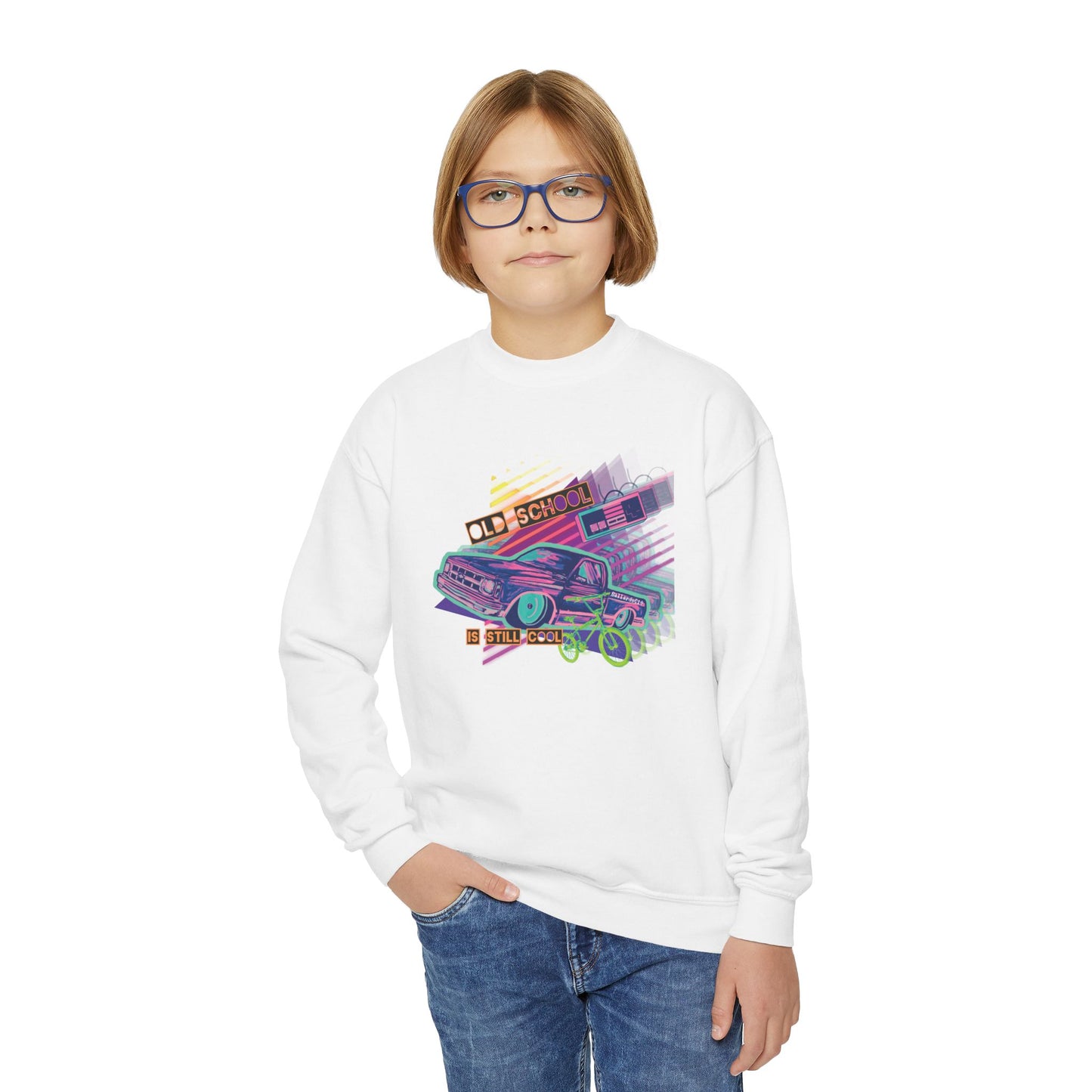OLD SCHOOL COOL Kids Crewneck Sweatshirt - Chop'D Ratz Garage