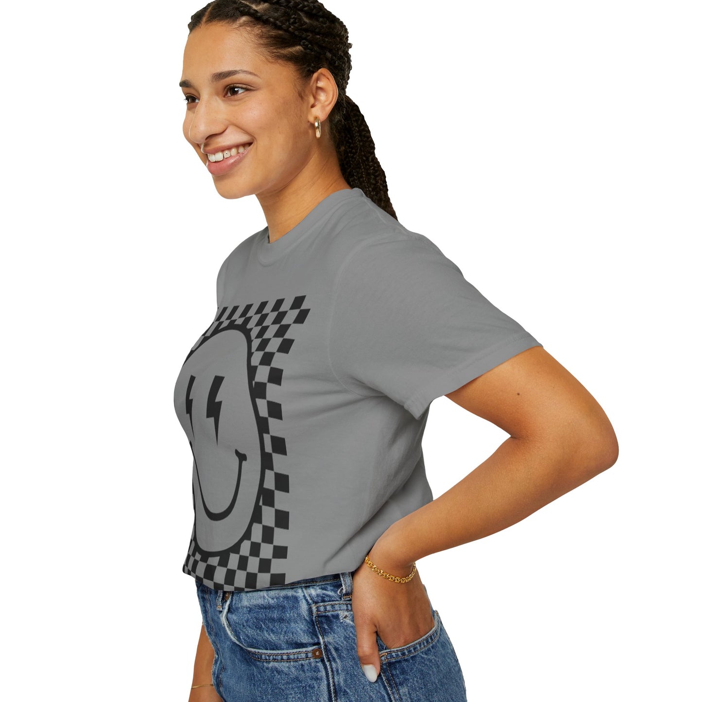 Retro Smiley Groovy Shirt | Checkered Shirt | Groovy Retro Tee | Trendy Aesthetic | Comfort Colors Graphic Tee | Vintage-inspired Graphic Shirt - Chop'D Ratz Garage