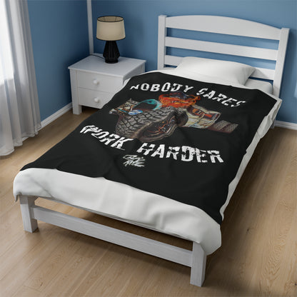 NOBODY CARES WORK HARDER Velvet Plush Blanket - Chop'D Ratz Garage