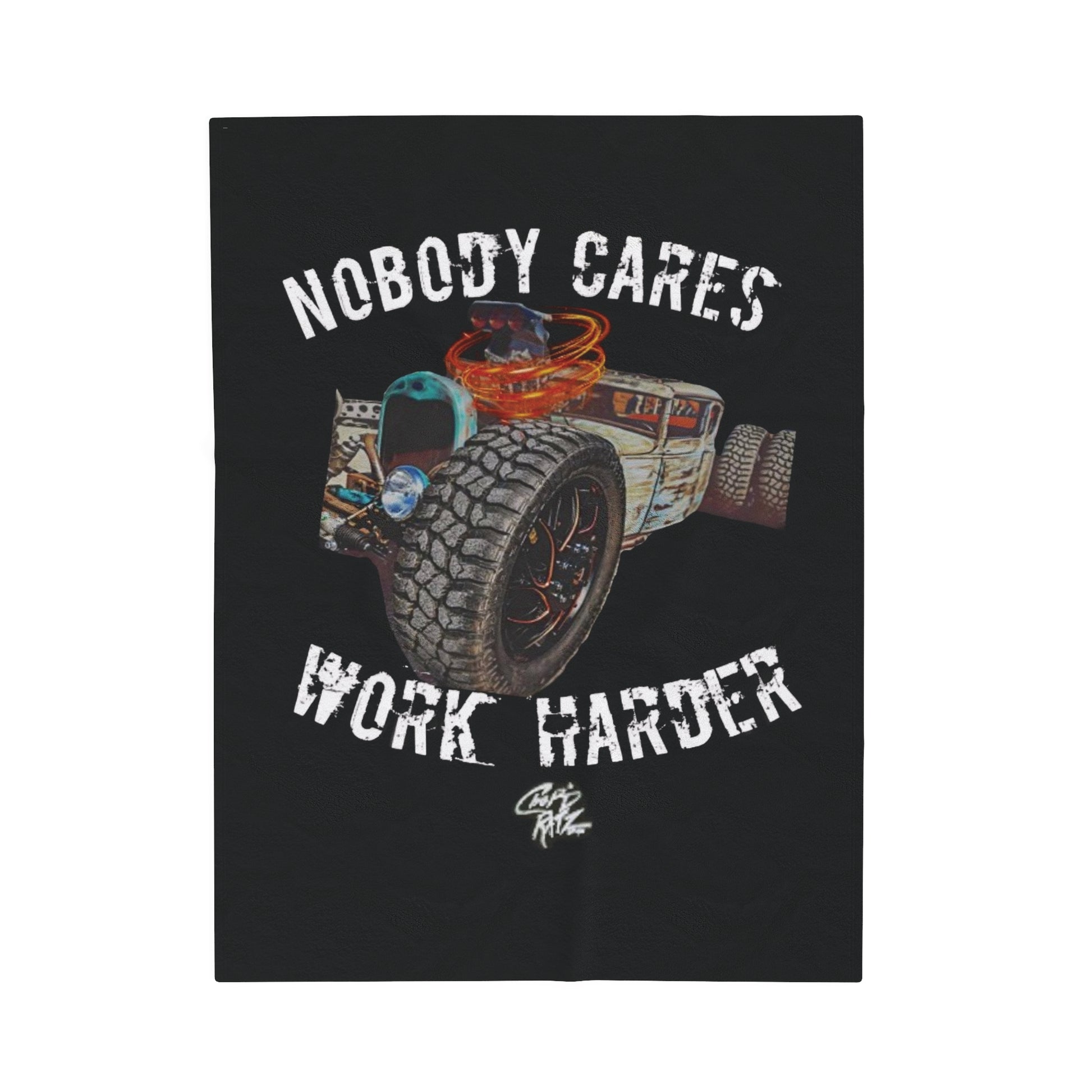 NOBODY CARES WORK HARDER Velvet Plush Blanket - Chop'D Ratz Garage