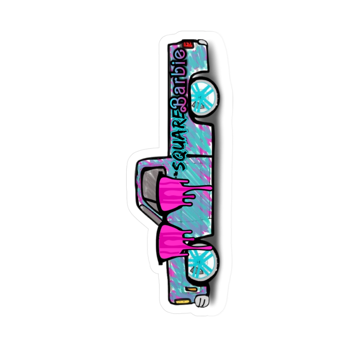 Cool SquareBarbie Kiss-Cut Vinyl Decal - Trendy Stickers for Car, Laptop & More C10 Truck Pink Teal