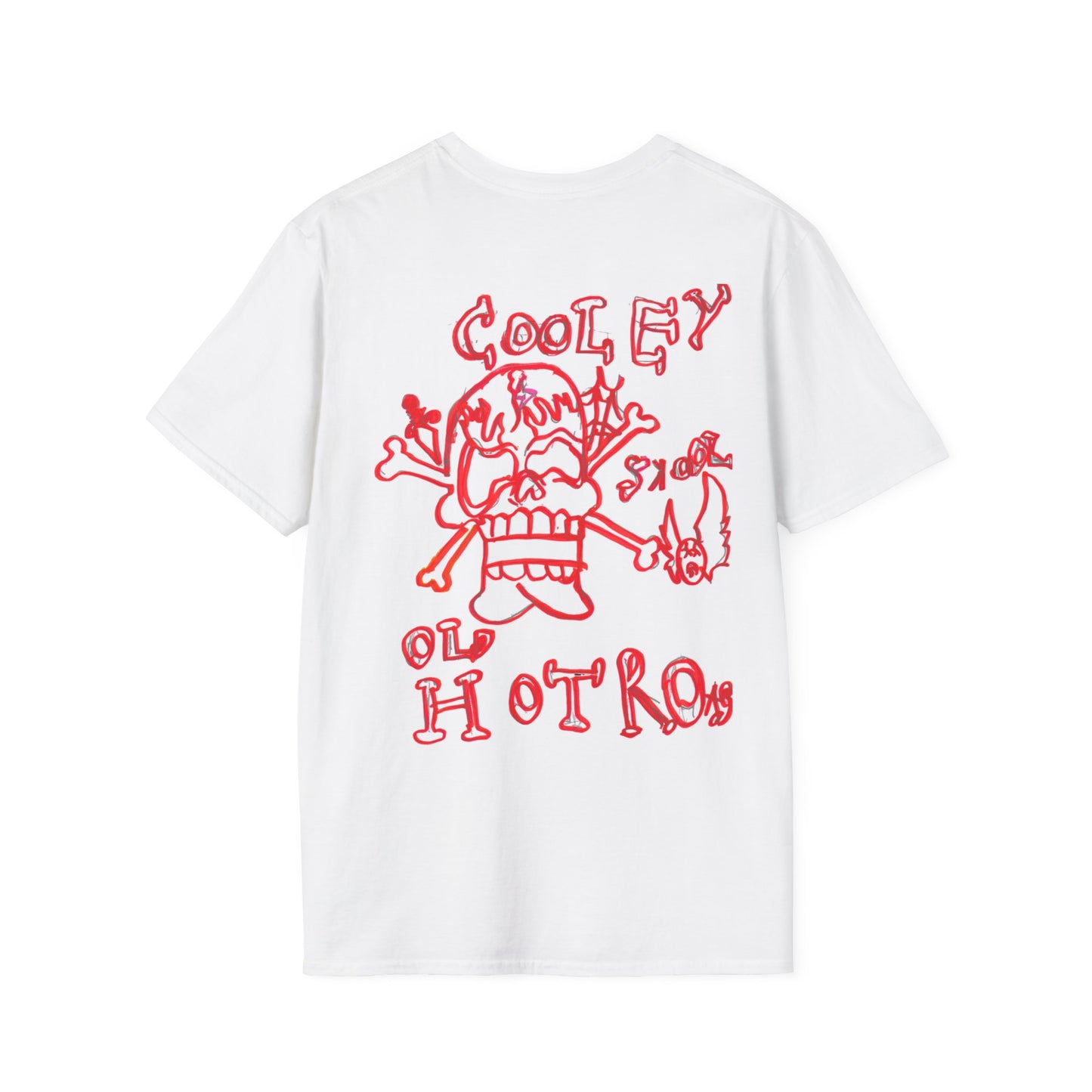 Skull & Wings Graphic T-Shirt — 'Cooley Ol' Hot Rod' Red Outline Design by Jase