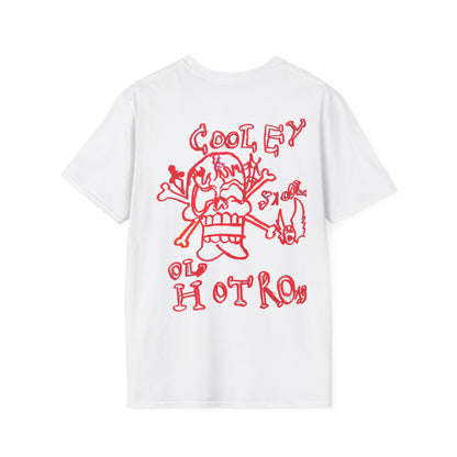 Skull & Wings Graphic T-Shirt — 'Cooley Ol' Hot Rod' Red Outline Design by Jase