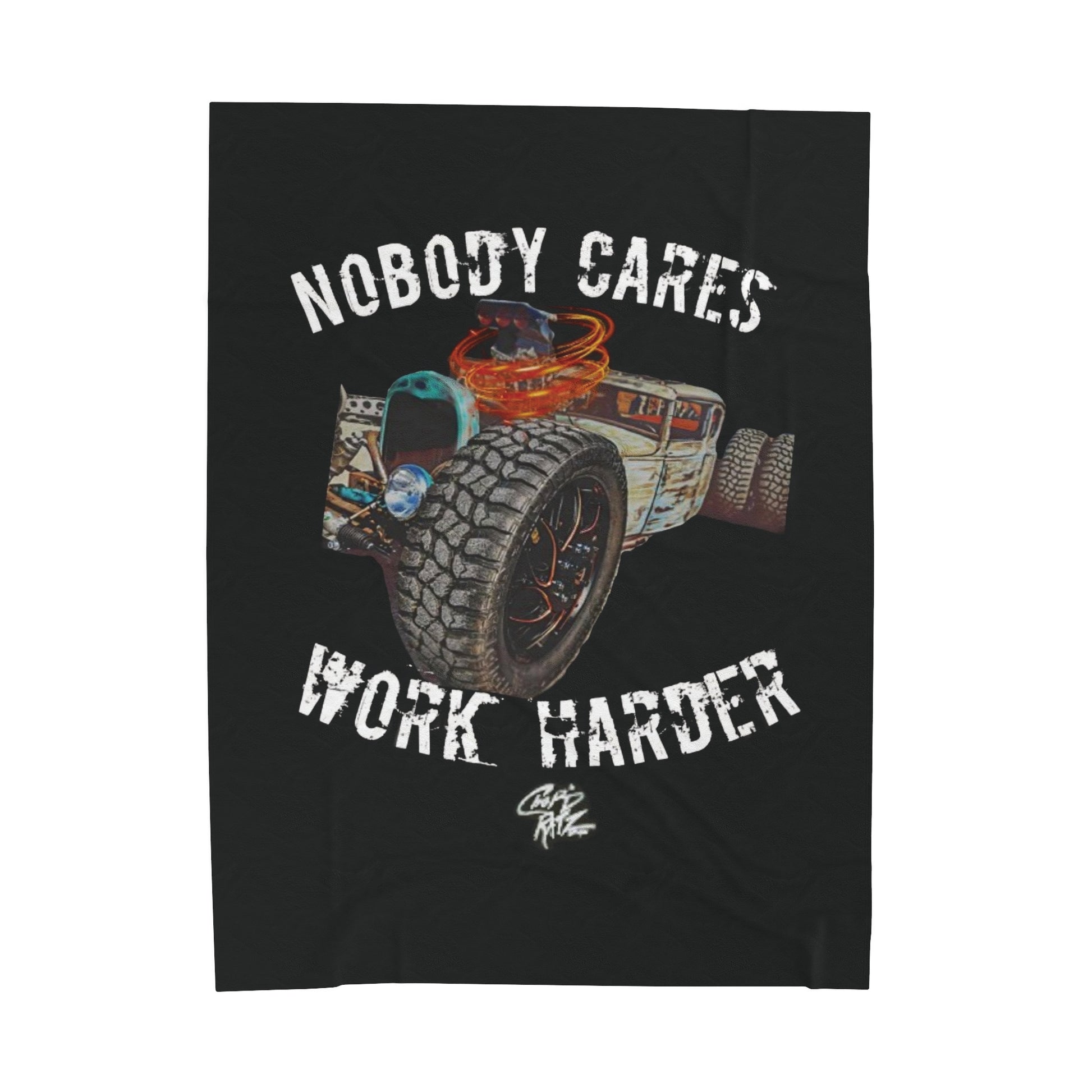 NOBODY CARES WORK HARDER Velvet Plush Blanket - Chop'D Ratz Garage