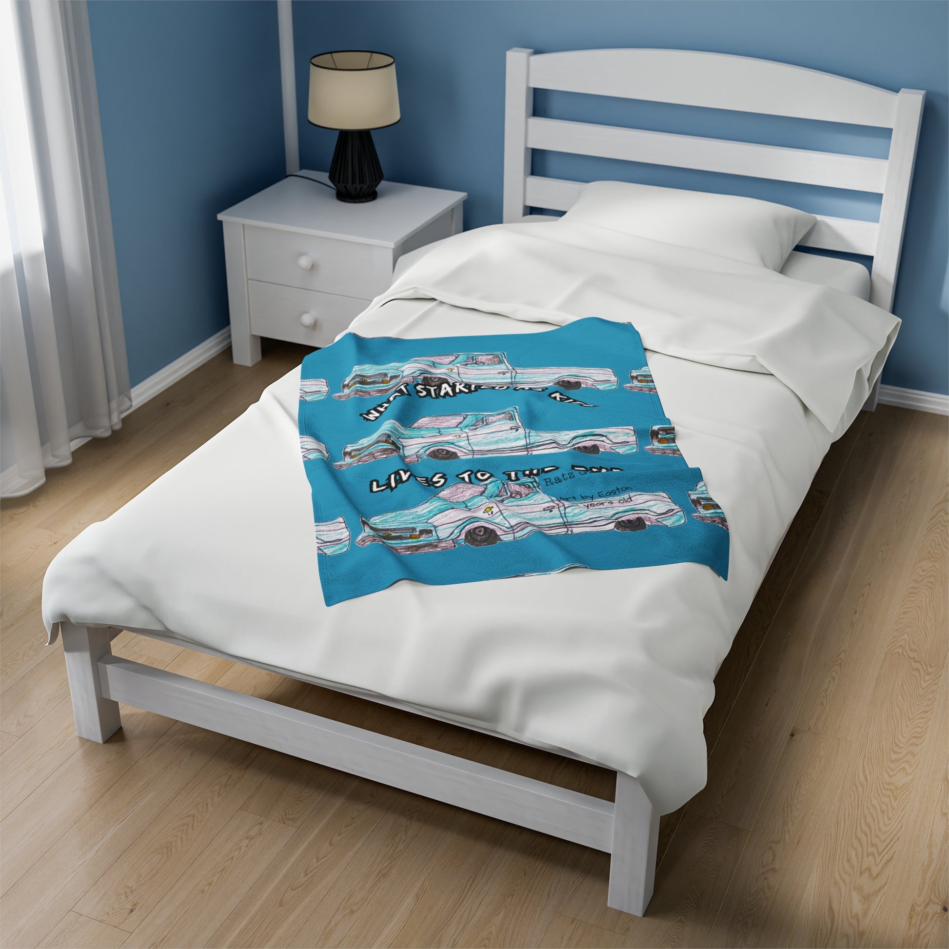 Art by Easton Velveteen Plush Blanket TEAL - Chop'D Ratz Garage
