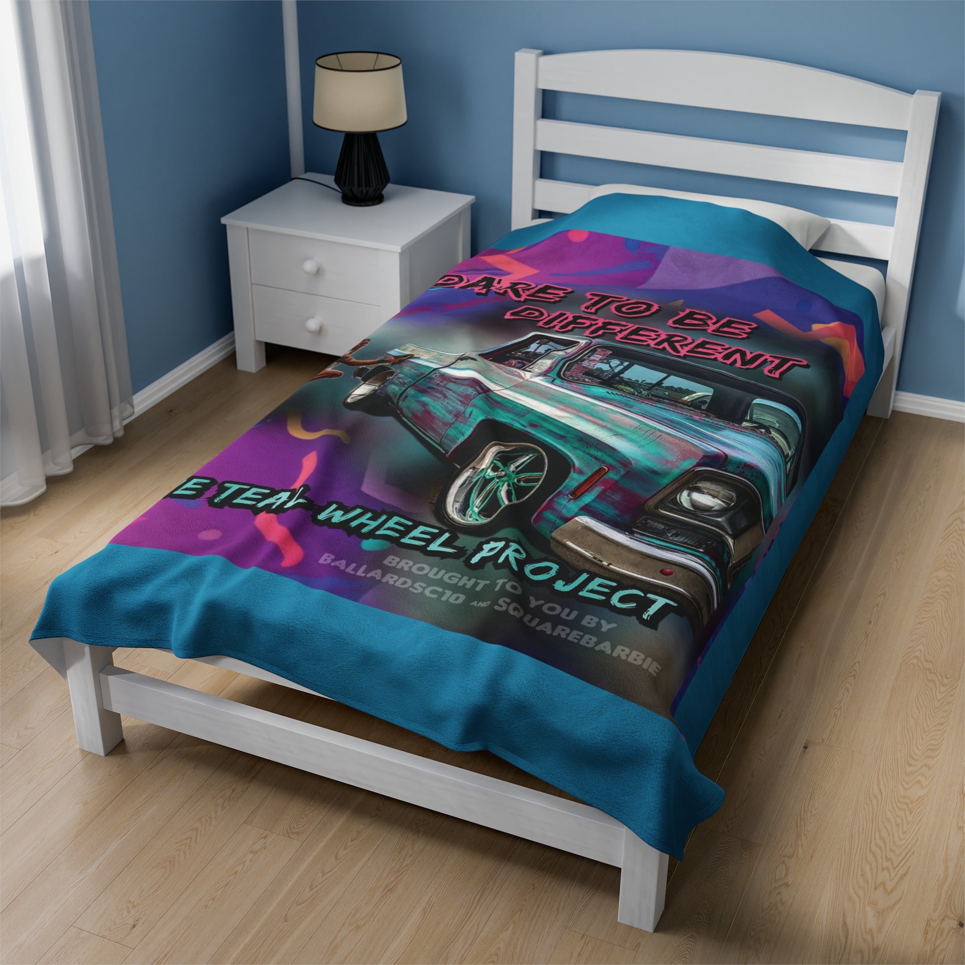 SQUAREBARBIE TEAL Velveteen Plush Blanket - Chop'D Ratz Garage