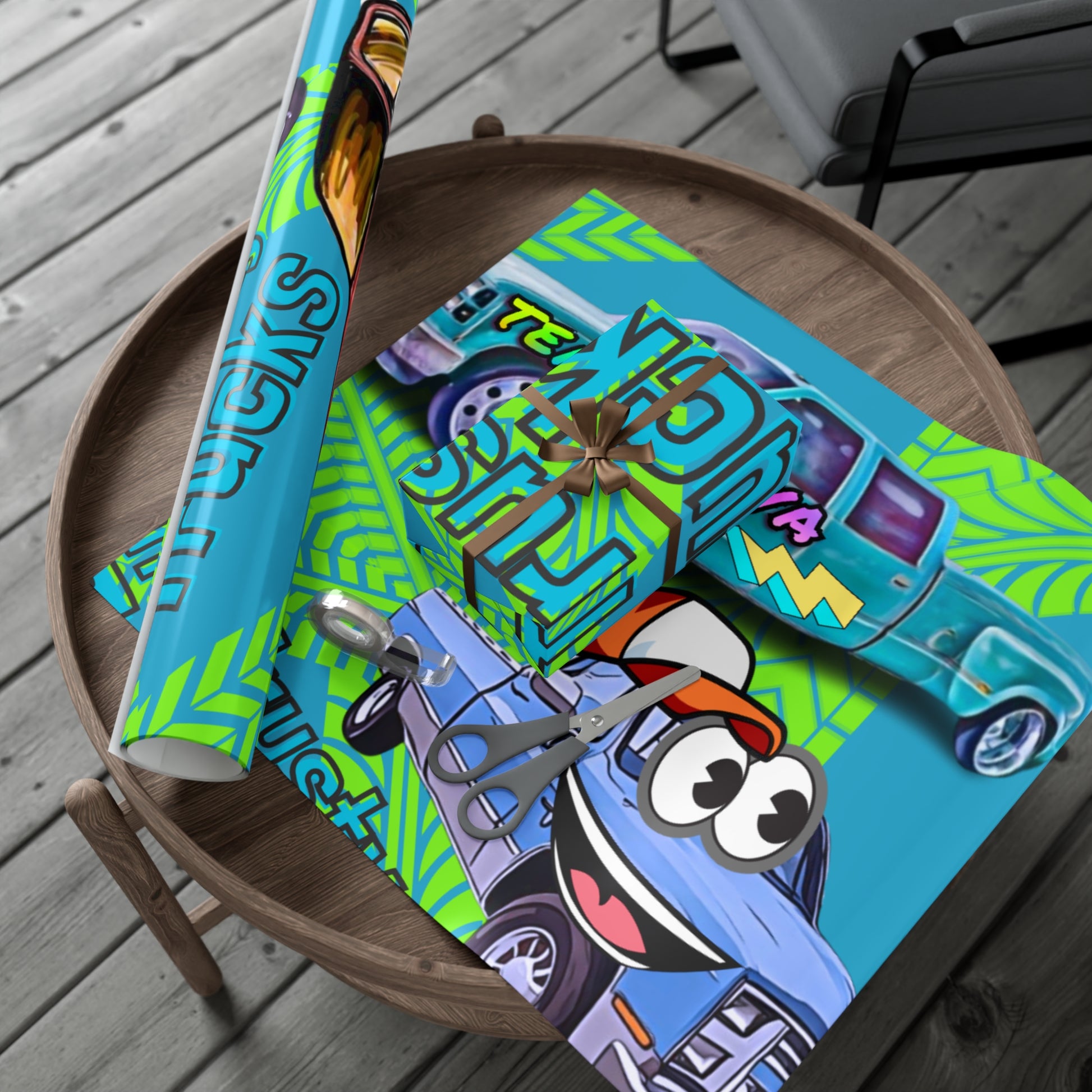THE TRUSTY TRUCKS Gift Wrapping Paper - Chop'D Ratz Garage