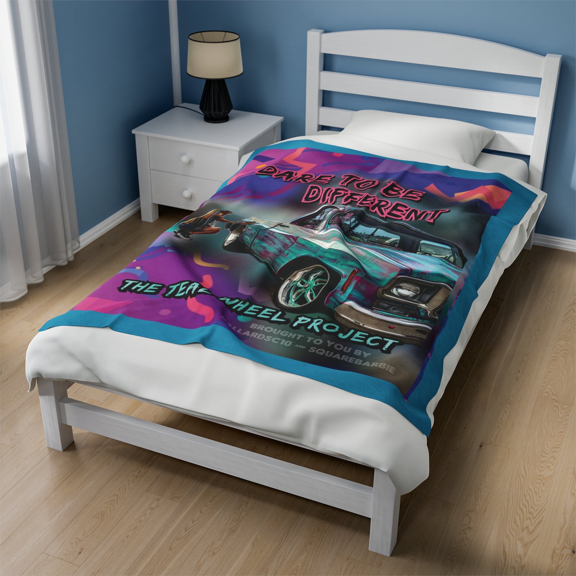 SQUAREBARBIE TEAL Velveteen Plush Blanket - Chop'D Ratz Garage