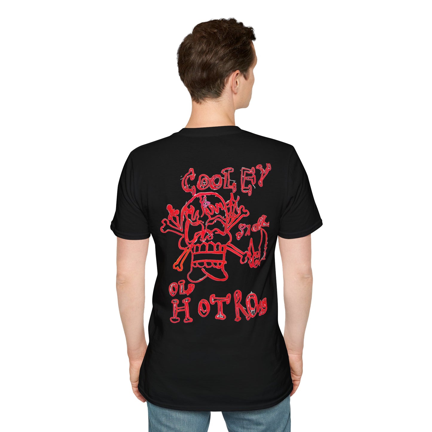 Skull & Wings Graphic T-Shirt — 'Cooley Ol' Hot Rod' Red Outline Design by Jase