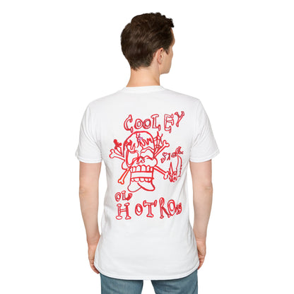 Skull & Wings Graphic T-Shirt — 'Cooley Ol' Hot Rod' Red Outline Design by Jase