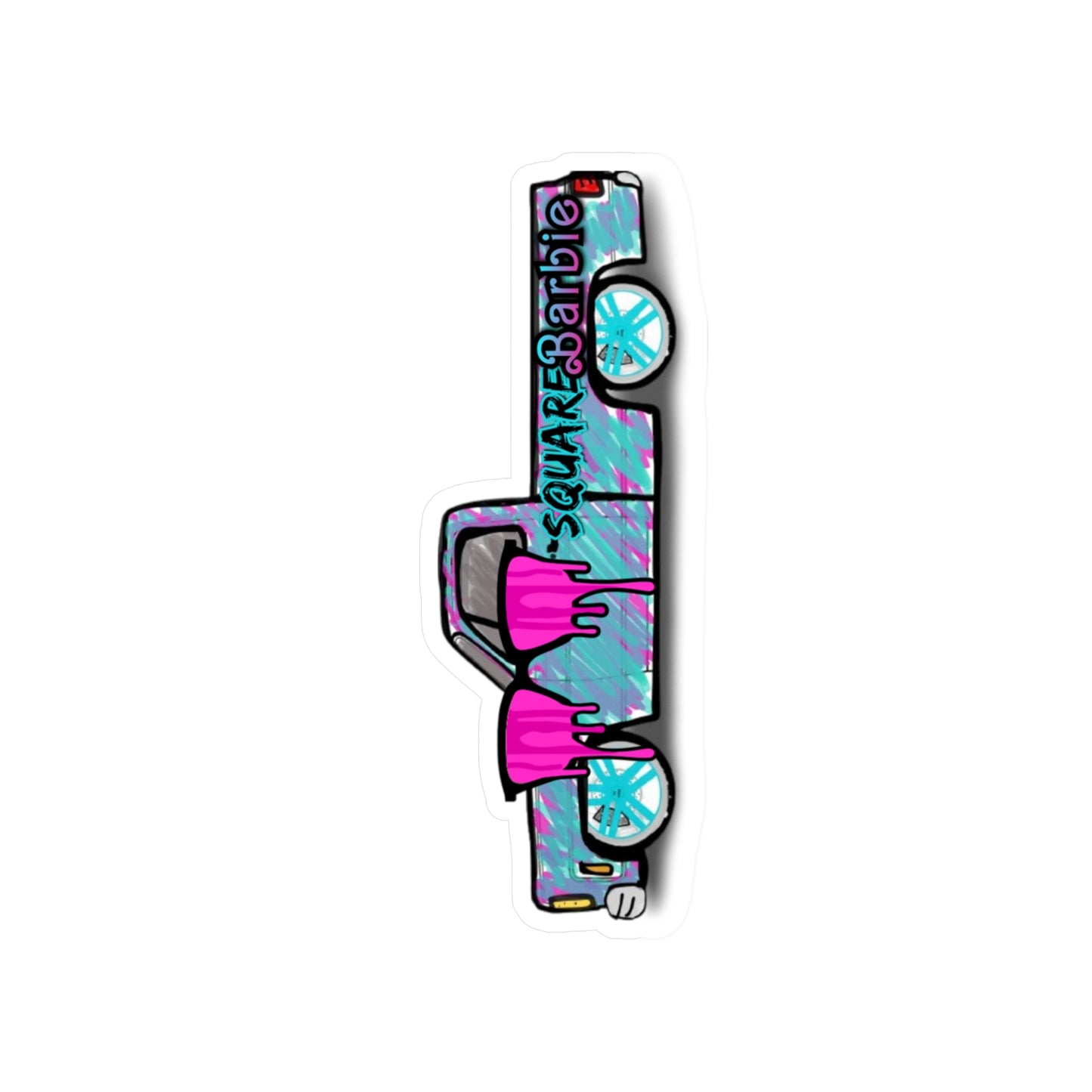 Cool SquareBarbie Kiss-Cut Vinyl Decal - Trendy Stickers for Car, Laptop & More C10 Truck Pink Teal