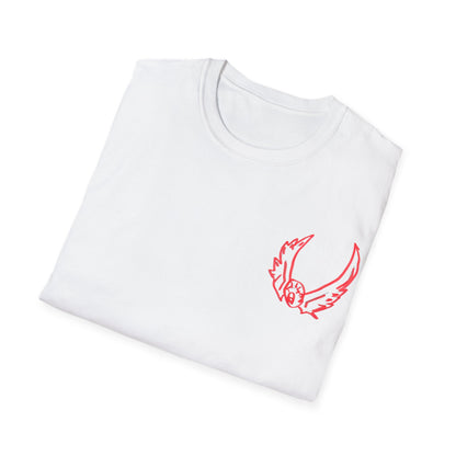 Skull & Wings Graphic T-Shirt — 'Cooley Ol' Hot Rod' Red Outline Design by Jase