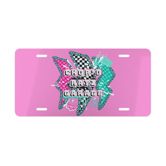 ChopD Ratz Garage Pink Retro Checkered Vanity Plate — License Tag