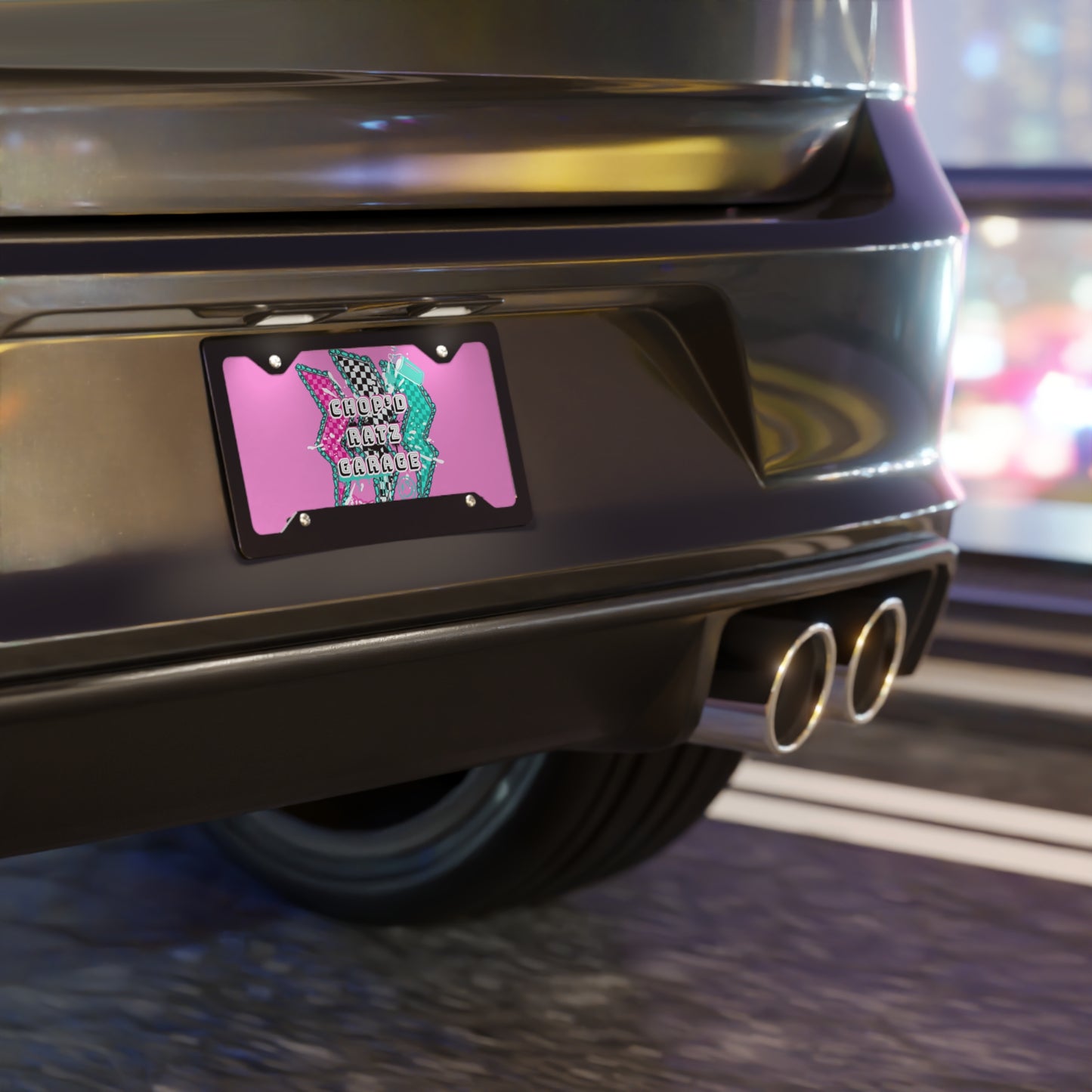 ChopD Ratz Garage Pink Retro Checkered Vanity Plate — License Tag