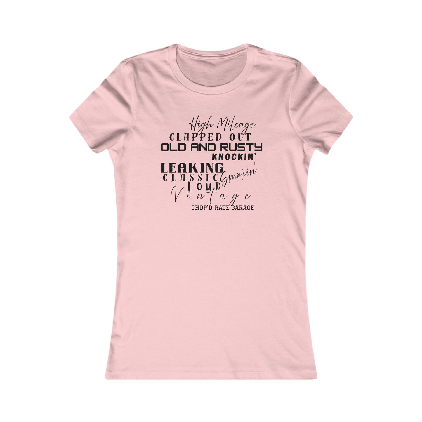 HIGH MILEAGE - LADIES FIT - Vintage-Inspired Women's Tee: High Mileage Humor, Classic Cars, Casual Wear - Chop'D Ratz Garage
