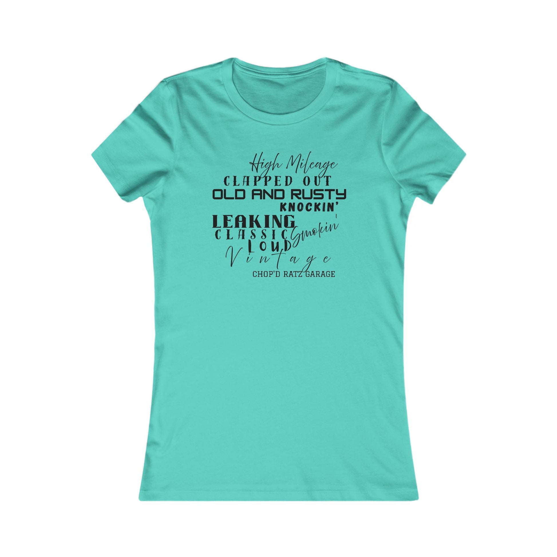 HIGH MILEAGE - LADIES FIT - Vintage-Inspired Women's Tee: High Mileage Humor, Classic Cars, Casual Wear - Chop'D Ratz Garage
