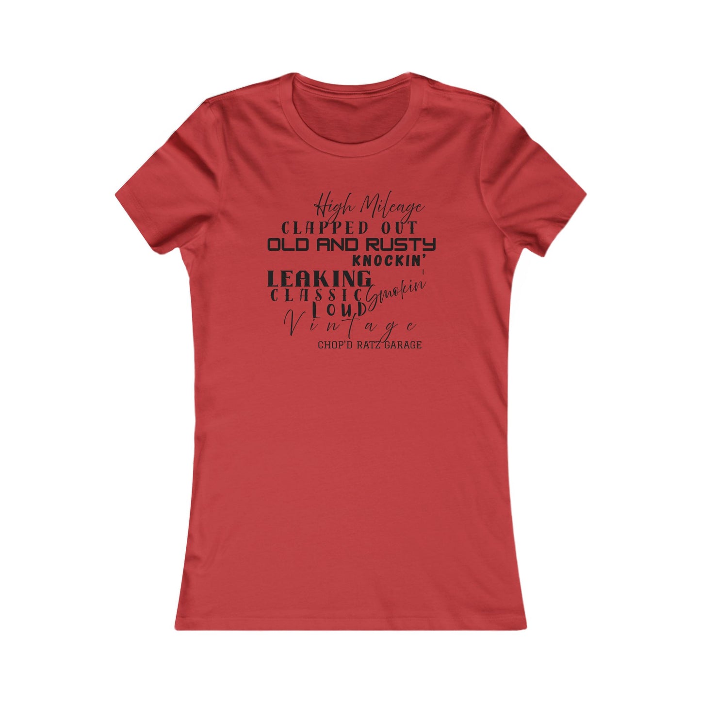 HIGH MILEAGE - LADIES FIT - Vintage-Inspired Women's Tee: High Mileage Humor, Classic Cars, Casual Wear - Chop'D Ratz Garage