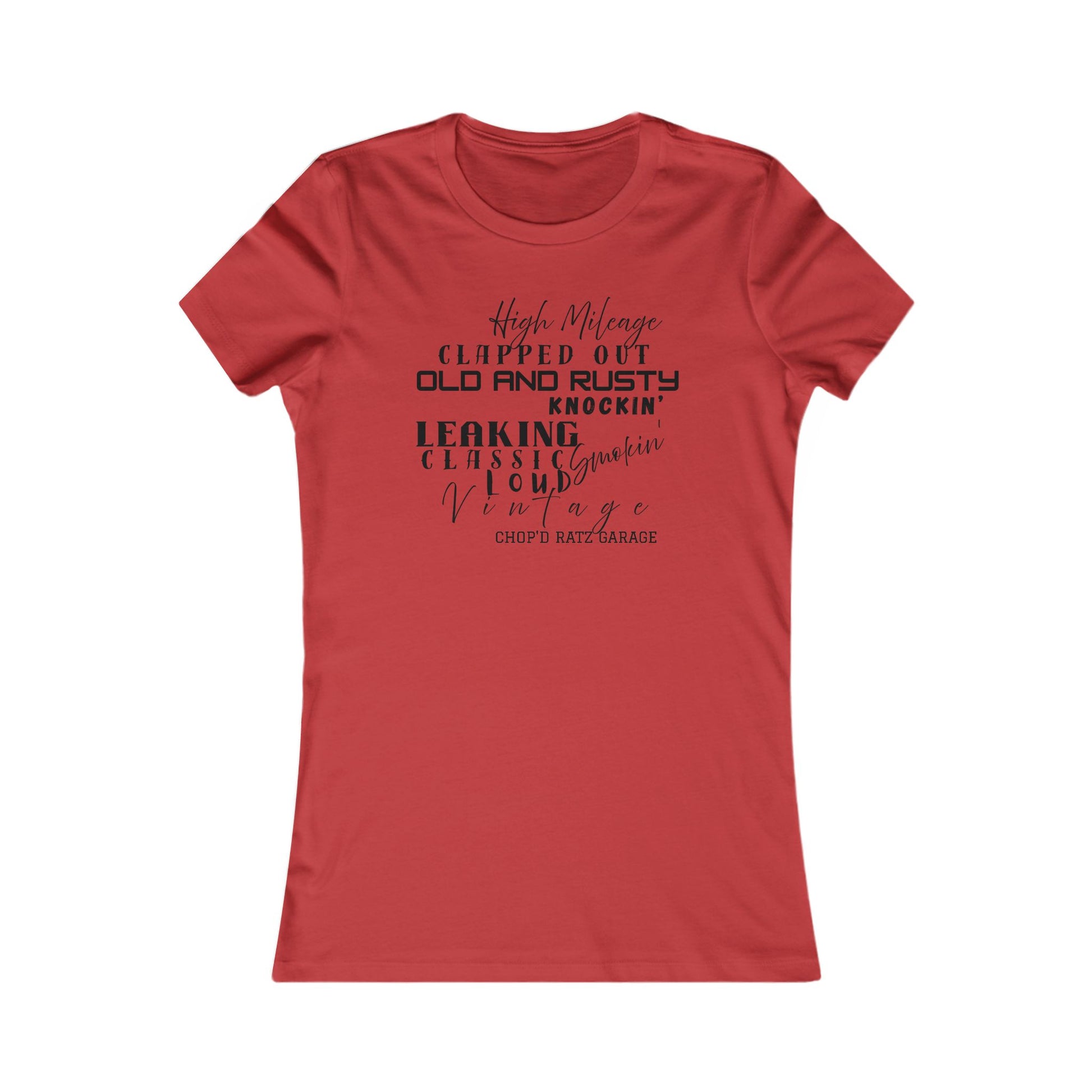 HIGH MILEAGE - LADIES FIT - Vintage-Inspired Women's Tee: High Mileage Humor, Classic Cars, Casual Wear - Chop'D Ratz Garage