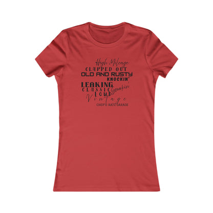 HIGH MILEAGE - LADIES FIT - Vintage-Inspired Women's Tee: High Mileage Humor, Classic Cars, Casual Wear - Chop'D Ratz Garage