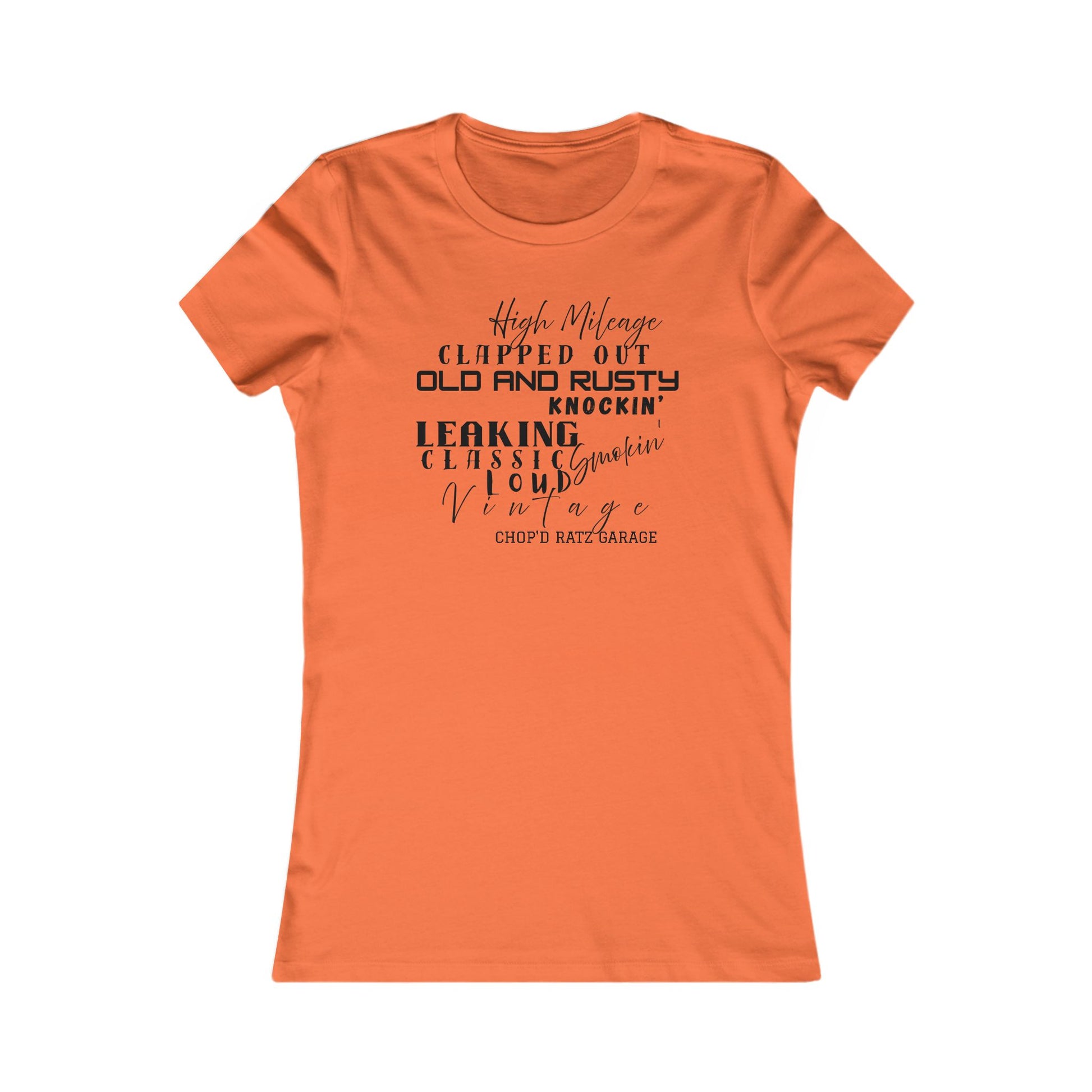 HIGH MILEAGE - LADIES FIT - Vintage-Inspired Women's Tee: High Mileage Humor, Classic Cars, Casual Wear - Chop'D Ratz Garage