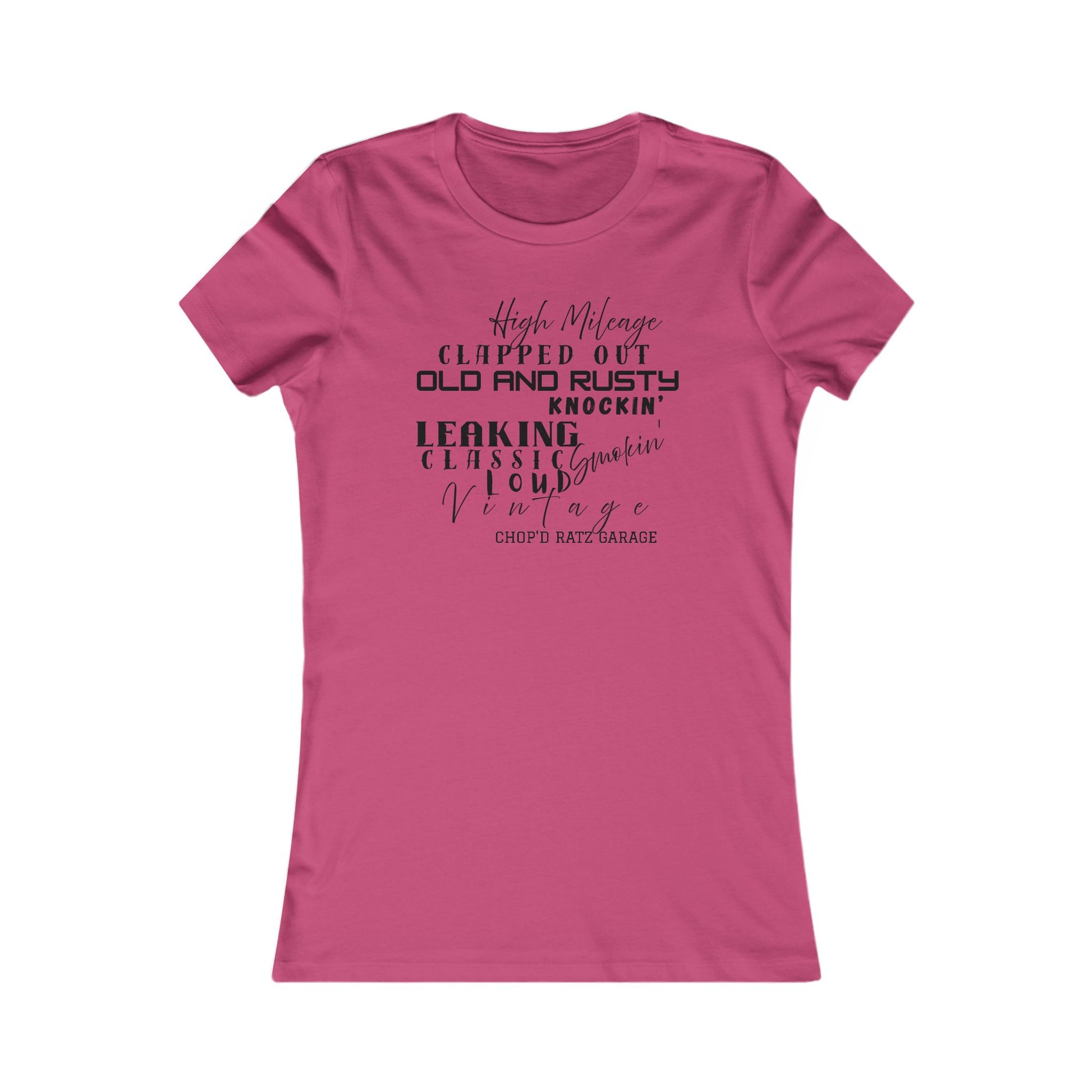 HIGH MILEAGE - LADIES FIT - Vintage-Inspired Women's Tee: High Mileage Humor, Classic Cars, Casual Wear - Chop'D Ratz Garage