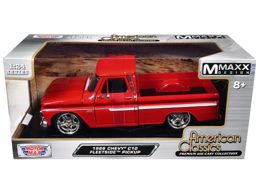 1966 Chevrolet C10 Fleetside Pickup Truck Red "Maxx Design" "American Classics" Series 1/24 Diecast Model Car by Motormax - Chop'D Ratz Garage