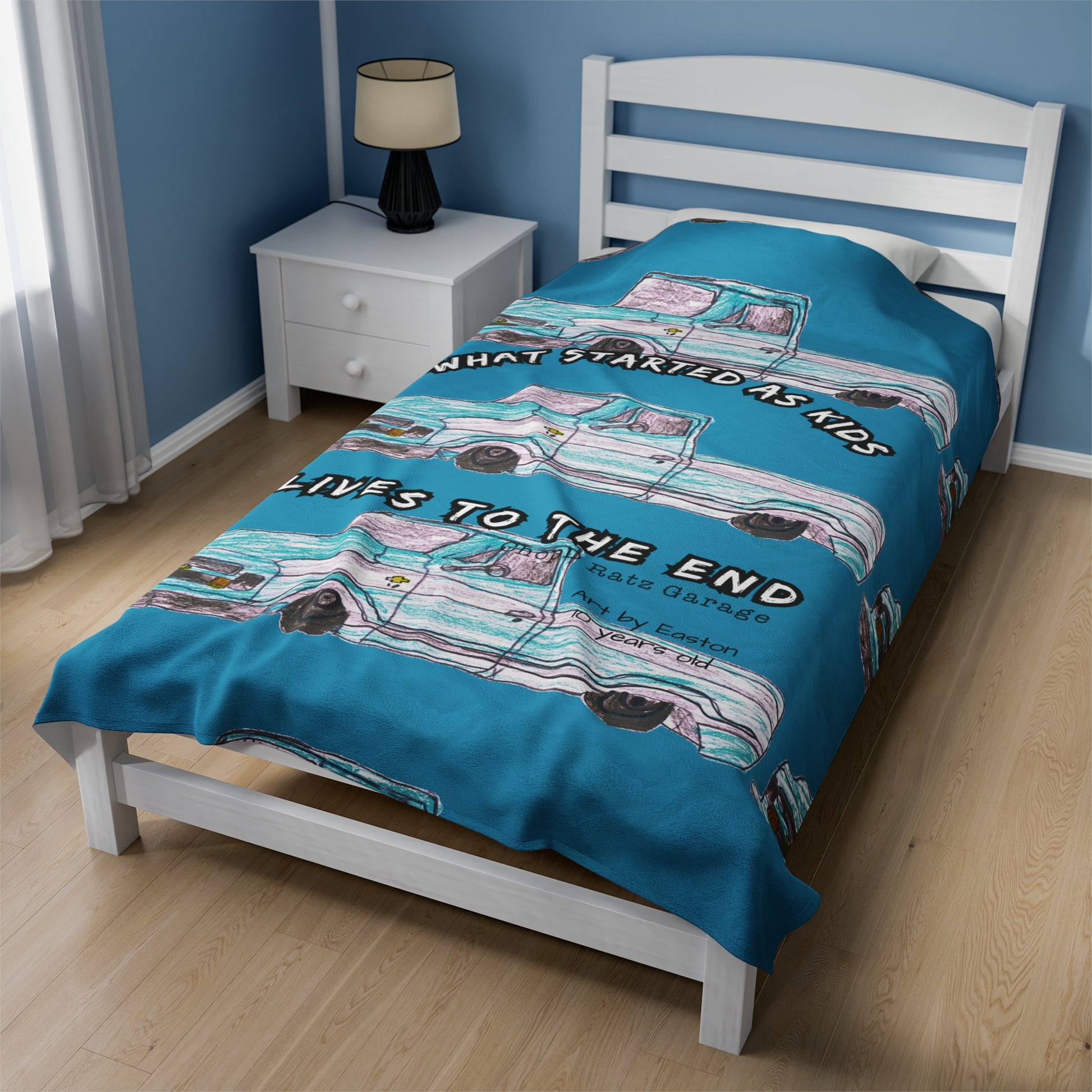 Art by Easton Velveteen Plush Blanket TEAL - Chop'D Ratz Garage