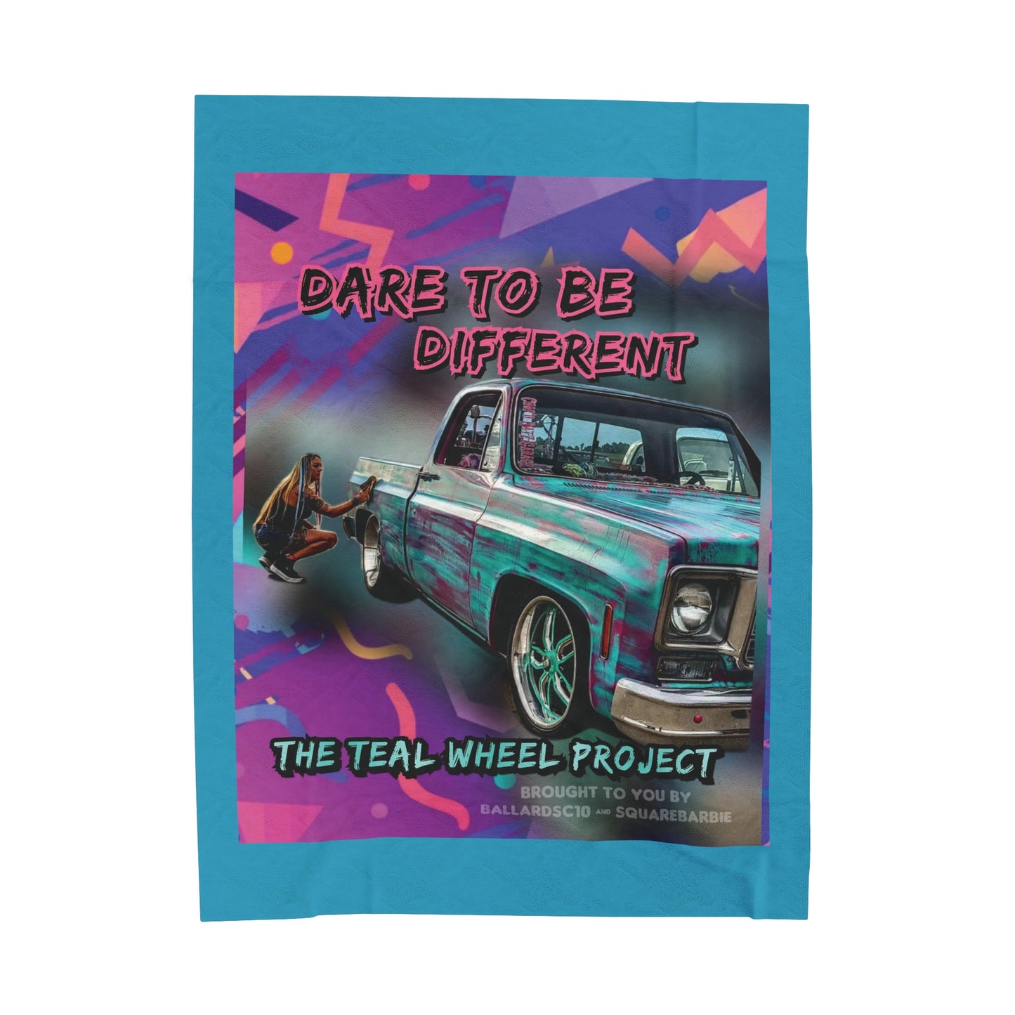 SQUAREBARBIE TEAL Velveteen Plush Blanket - Chop'D Ratz Garage