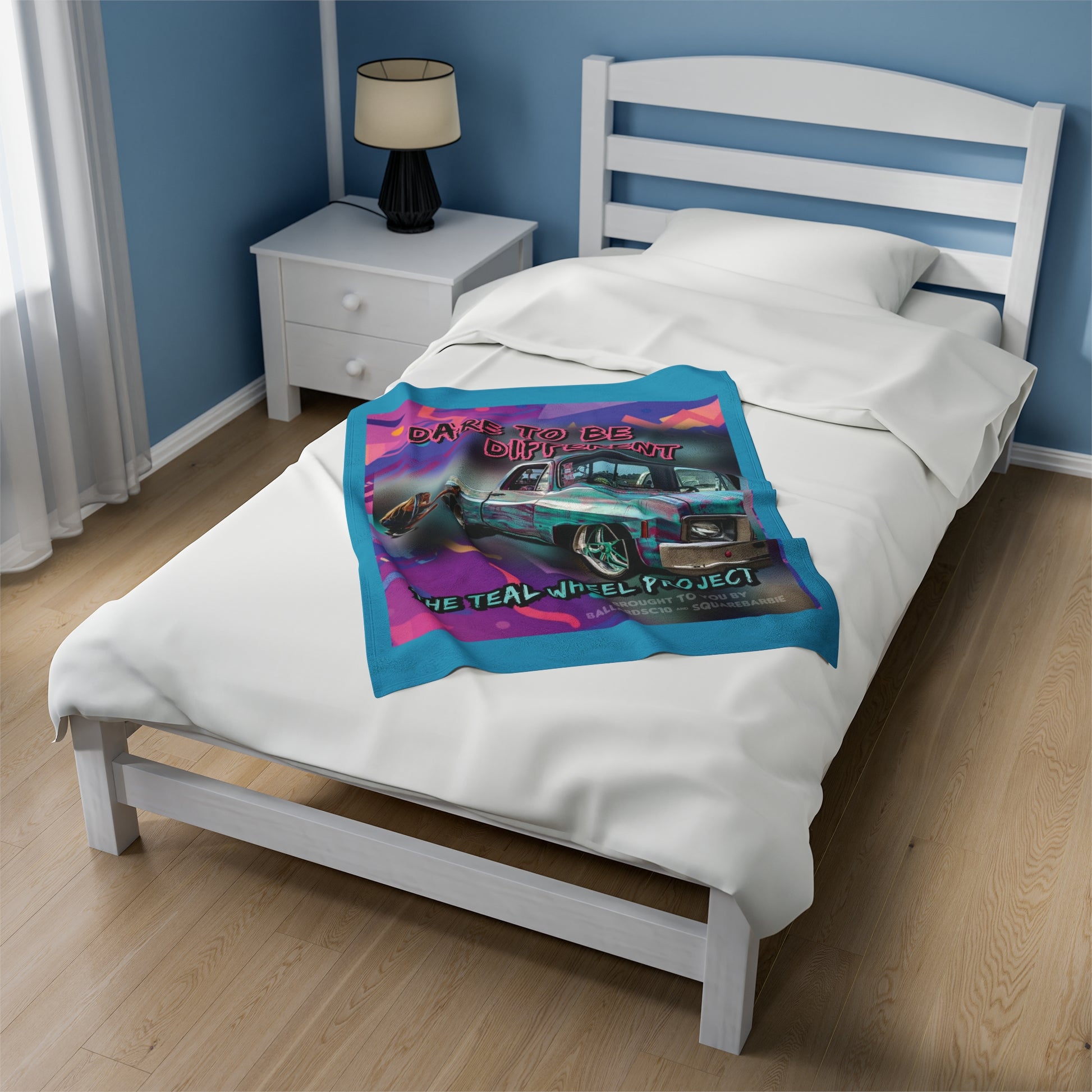 SQUAREBARBIE TEAL Velveteen Plush Blanket - Chop'D Ratz Garage