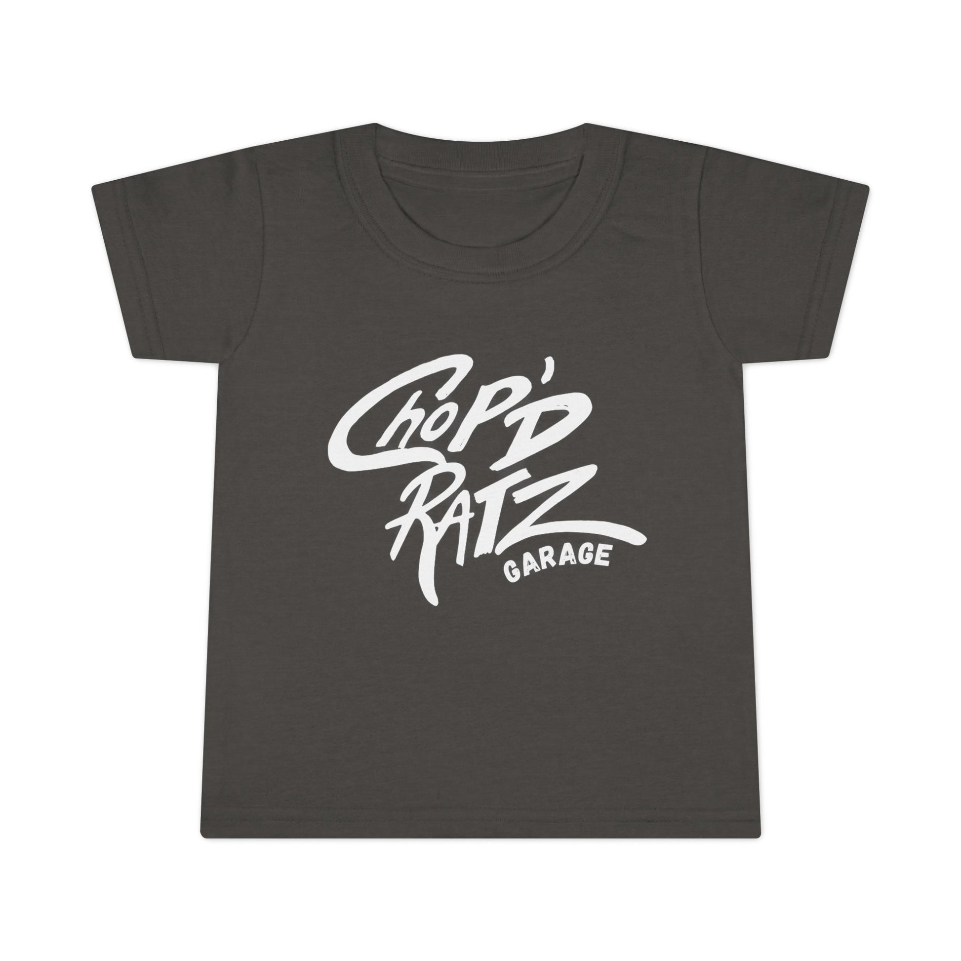 Black t-shirt with white 'Chop'd Ratz Garage' text