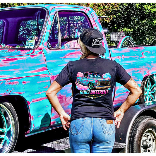 OFFICIAL Vintage SquareBarbie C10 Truck Tee — Colorful Retro Truck Shirt - Back Print - Chop'D Ratz Garage