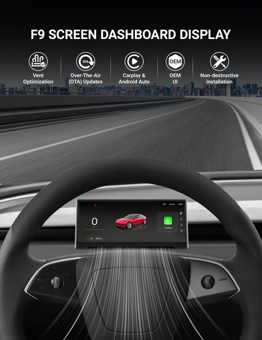 TESERY F9 Pro Screen Dashboard Display With Carplay & Android Auto for Model 3 / Model Y